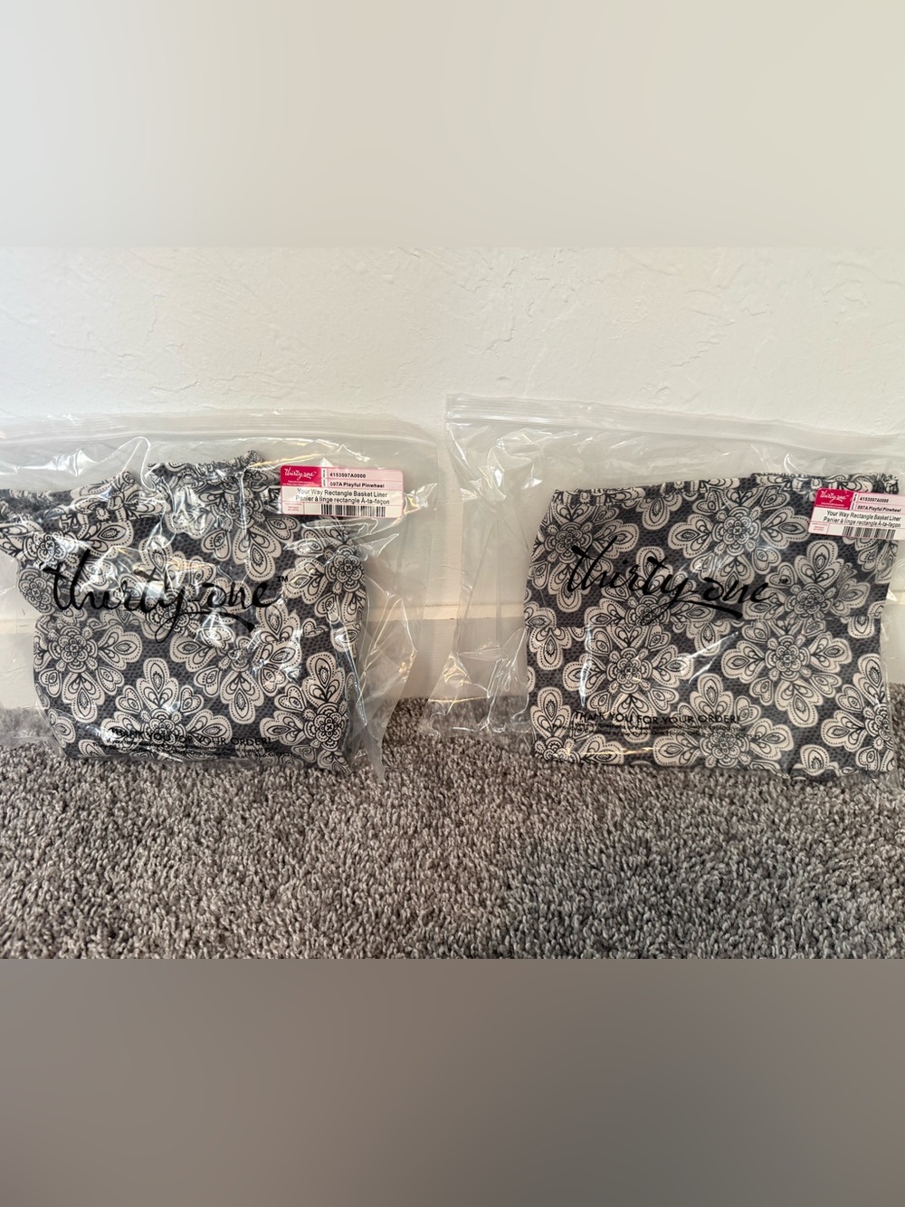NIP-Set of 2-thirty-one Your Way Rectangle Basket Liner in Playful Pinwheel